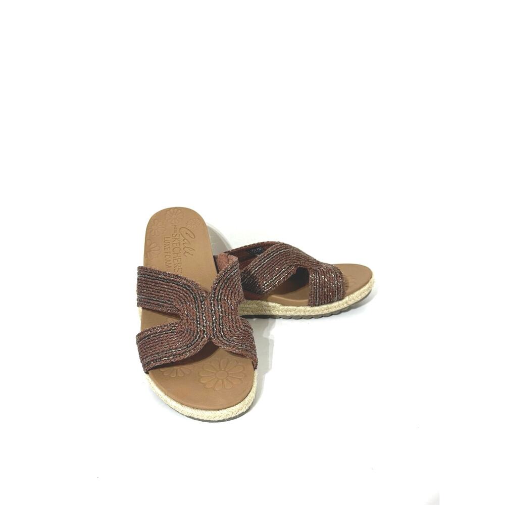Skechers Cali Luxe Foam Breezie Shimmer Waves Slide Sandals Size 9 M Brown